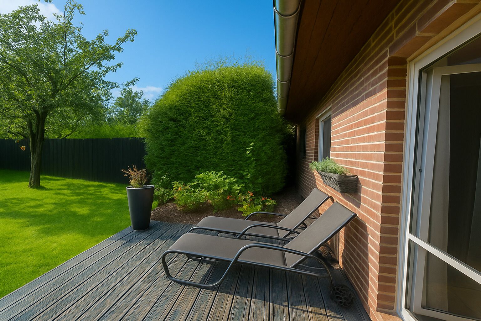 Süd-Terrasse mit Blick in den Garten