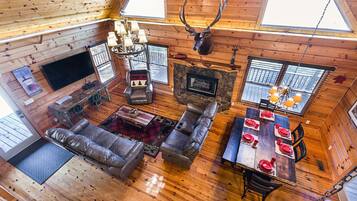 Smart TV, fireplace, video games, DVD player