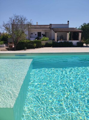 Seasonal outdoor pool, open 11:00 AM to 6:00 PM, pool umbrellas