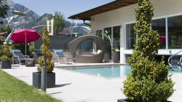 Indoor pool, outdoor pool, open 7:00 AM to 10:00 AM, pool loungers