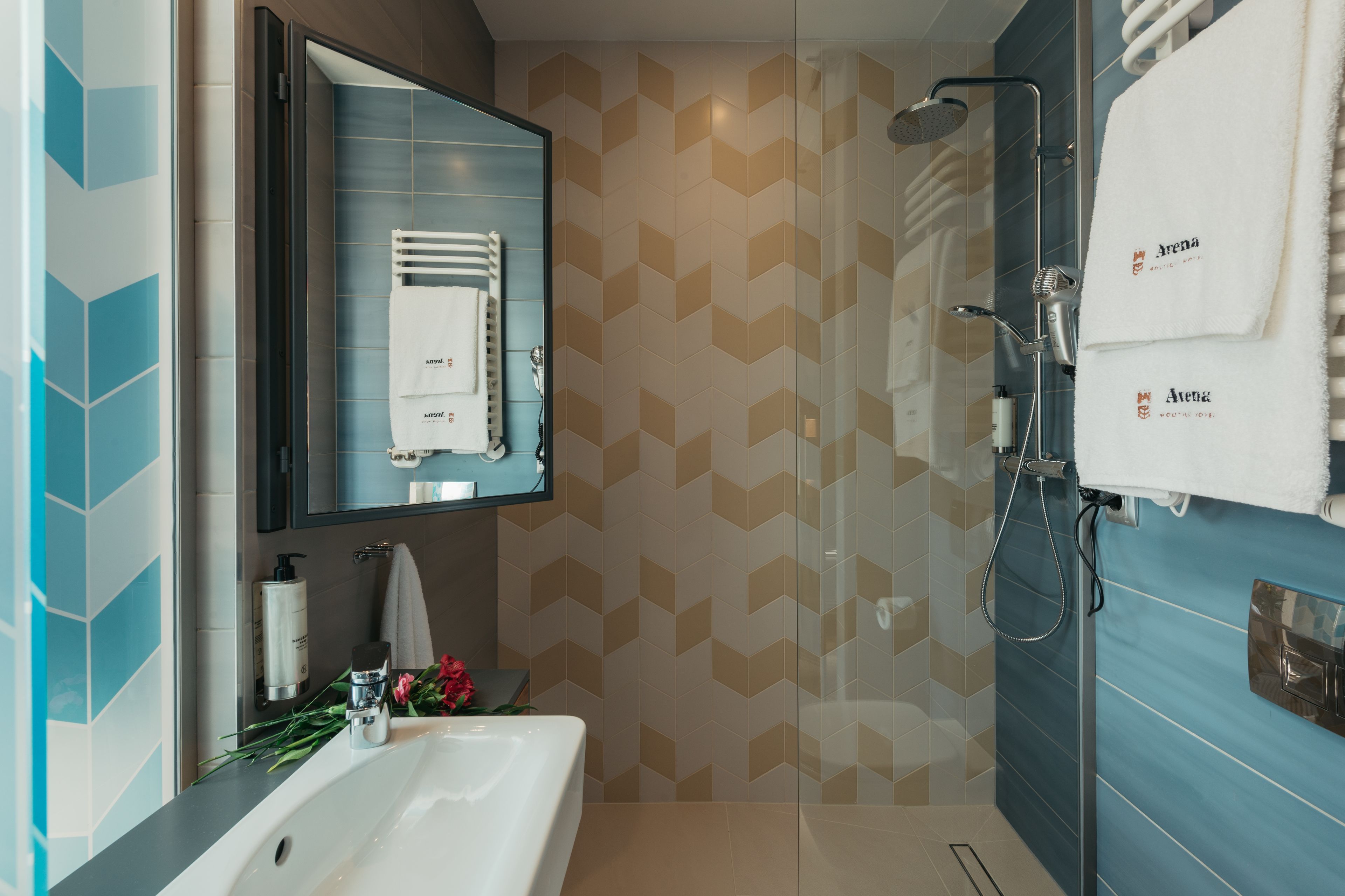 free toiletries, hair dryer, towels, soap