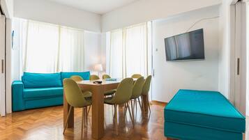 Apartment, 4 Bedrooms (Super Paradise Acropolis View) | Living area | Smart TV