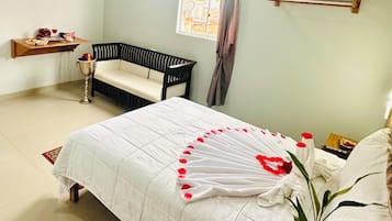 Premium bedding, minibar, desk, laptop workspace