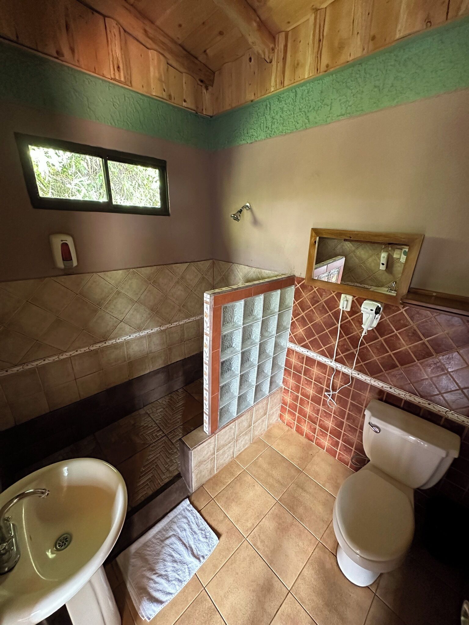 shower, towels, soap, shampoo