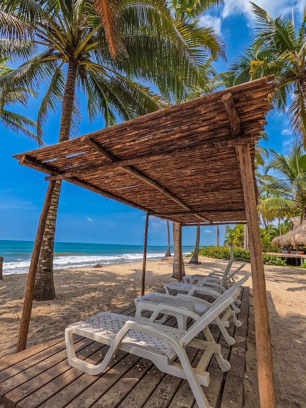 On the beach, free beach cabanas, sun-loungers, beach umbrellas