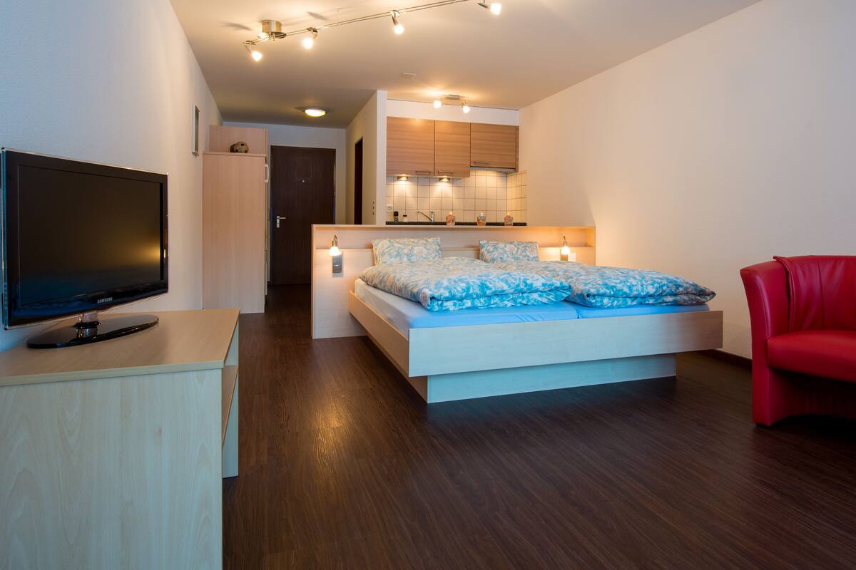 Luxury Studio, Non Smoking, Mountain View | Down comforters, blackout drapes, soundproofing, bed sheets