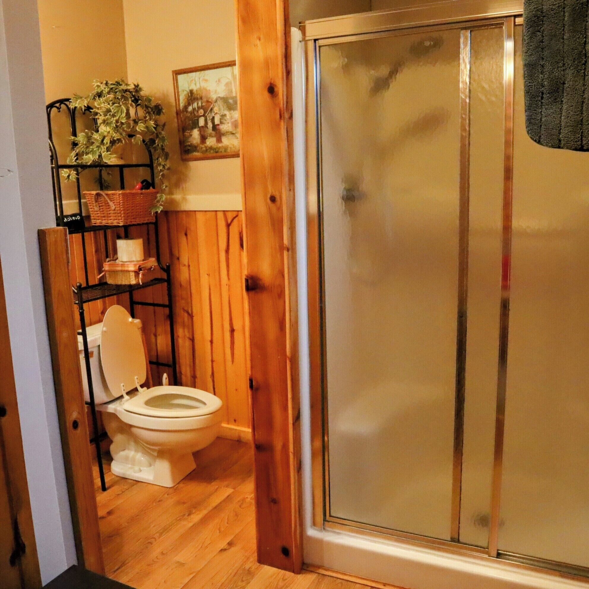 Jetted bath, hair dryer, towels, soap