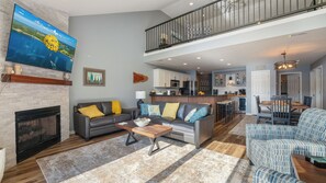 Smart TV, fireplace, video games, DVD player