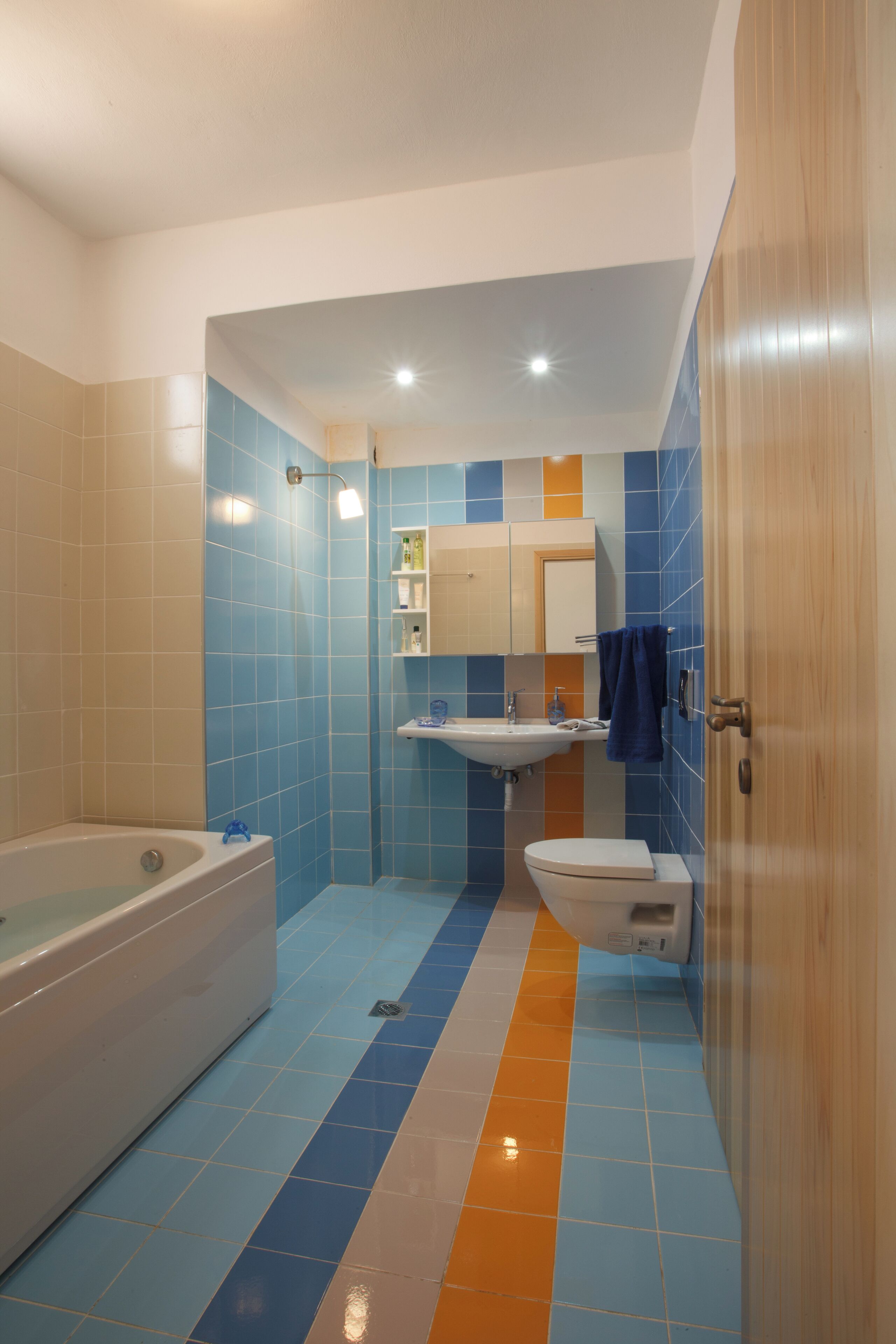 Combined shower/bathtub, hair dryer