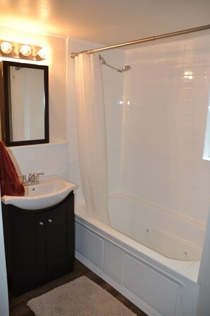 Ensemble douche/baignoire, sèche-cheveux, serviettes fournies, savon