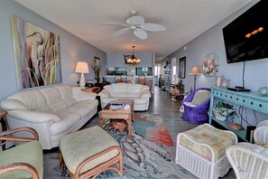 TV, fireplace, DVD player, books