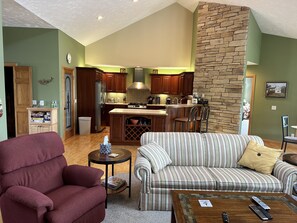 Smart TV, fireplace, DVD player, books
