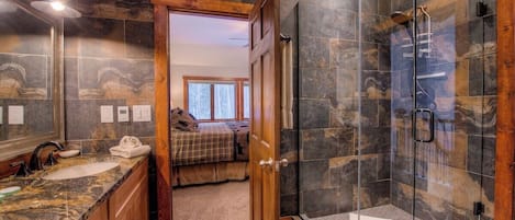 Combined shower/tub, hair dryer