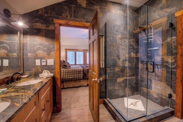 Combined shower/tub, hair dryer