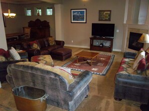 Smart TV, fireplace, DVD player, books