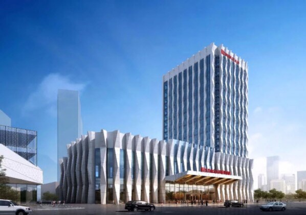A modern hotel with a unique wavy facade and a prominent 'BISMAR' sign. - Wanda Realm Qiqihar (Qiqihar)