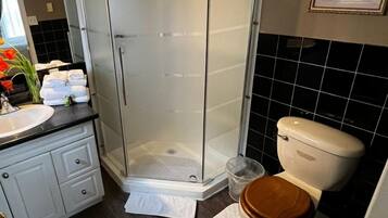 Suite, baño privado, vista al río | Cortinas blackout, insonorización y tabla de planchar con plancha