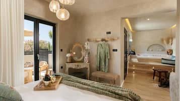 Studio Suite Eksekutif, 1 Tempat Tidur Queen | Seprai premium, bantalan ekstra lembut, dan didekorasi berbeda-beda