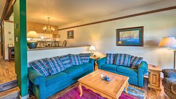 TV, fireplace, DVD player, books