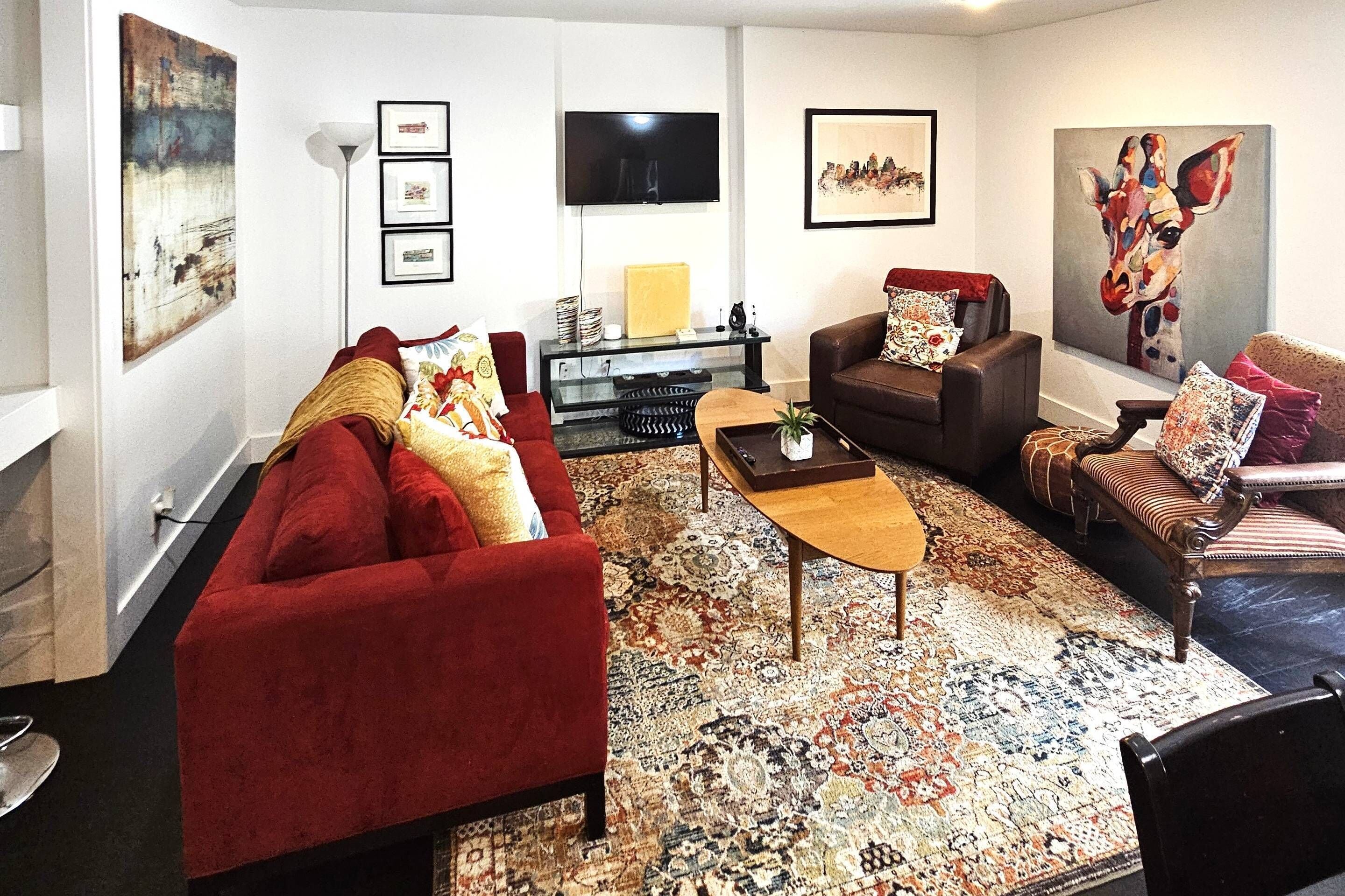 Lots of comfy seating in the living room - 1 block from S. Congress