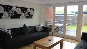 TV, fireplace, DVD player, books