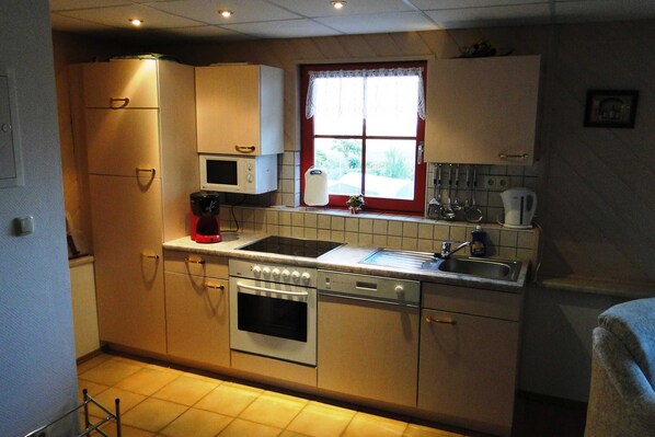 Fridge, microwave, oven, dishwasher