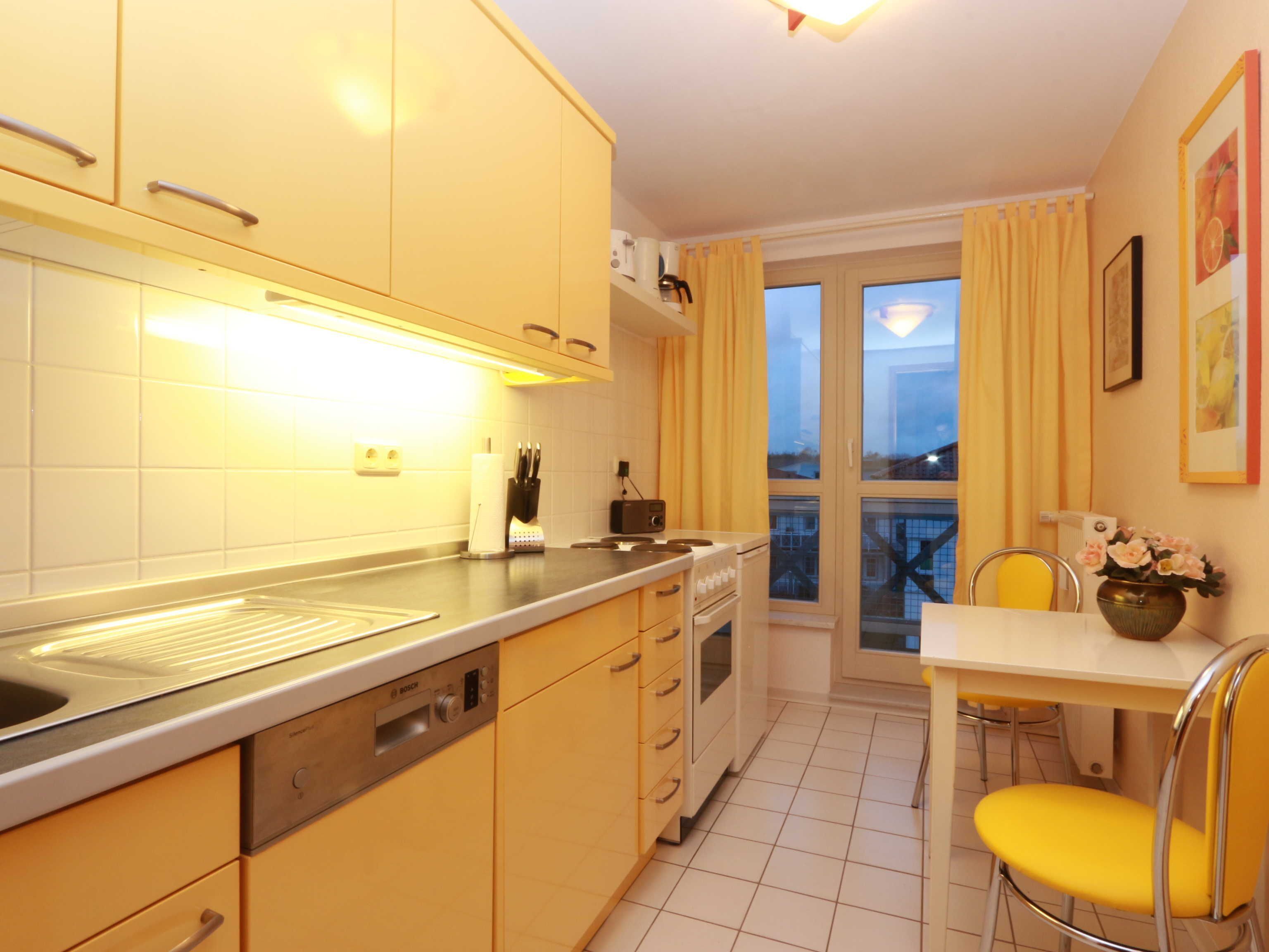 Fridge, oven, dishwasher, high chair