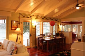 Our dining area with the kitchen in back ground. Most room have great lake views