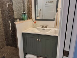Shower, hair dryer, towels, soap - Tropical, private, downtown (Sarasota)