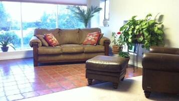 Een flatscreentelevisie, een open haard, een dvd-speler en boeken