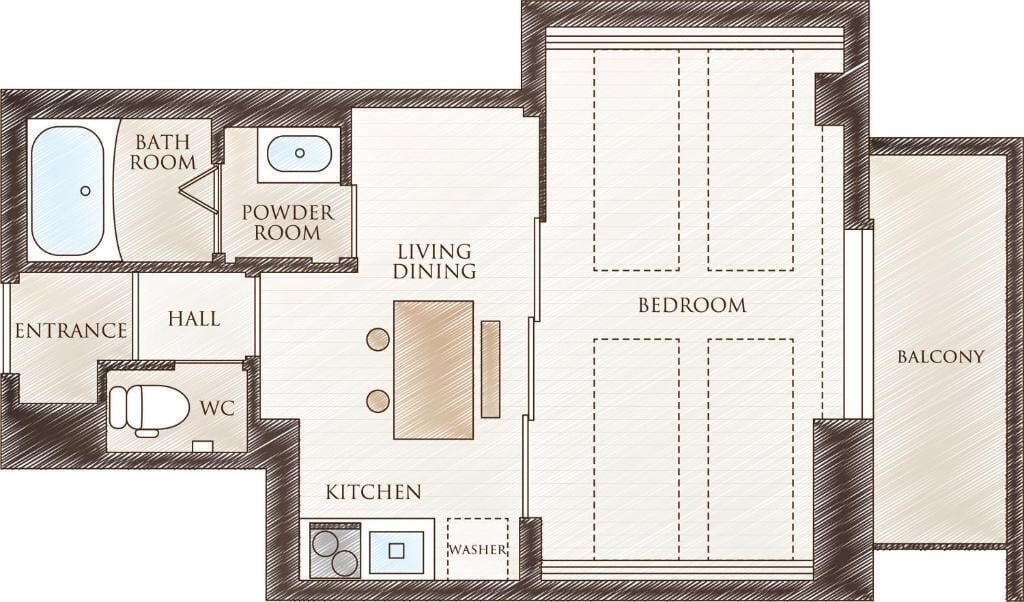 superior quadruple room, 1 bedroom, balcony | floor plan