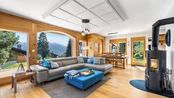 Smart TV, fireplace, DVD player, books