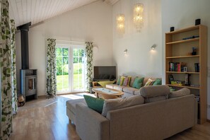 Älytelevisio, takka, kirjoja