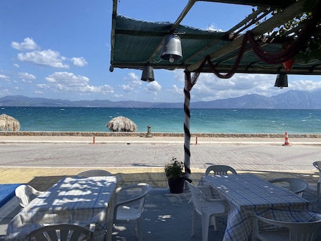 Outdoor dining. Great beachfront villa with private pool and garden for 10/12 people