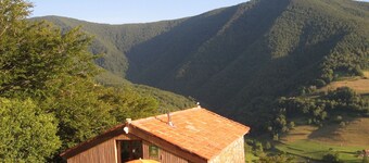 Panoramic view, isolated in the mountains, eco-renovation