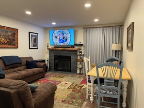 TV connectée, cheminée, jeux vidéo, lecteur de DVD