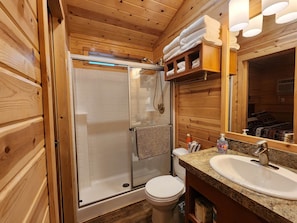 Ducha, secador de pelo y toallas