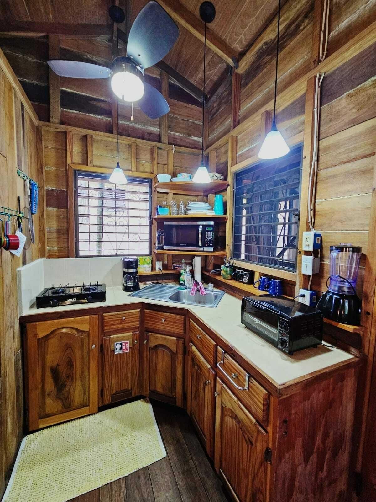 Frigorífico, microondas, placa de cocina y cafetera o tetera