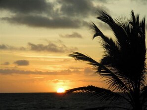 En la playa, camastros y toallas de playa 
