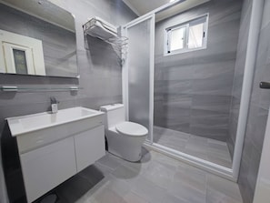 Doppia Standard | Bagno | Doccia, set di cortesia gratuito, asciugacapelli, asciugamani