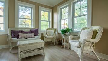 TV, fireplace, DVD player, books