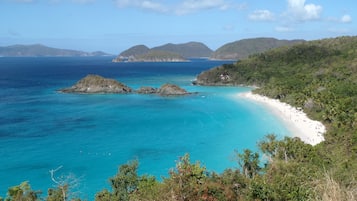 Tæt på stranden, liggestole, badehåndklæder