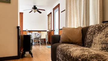 Smart TV, fireplace, DVD player, video library