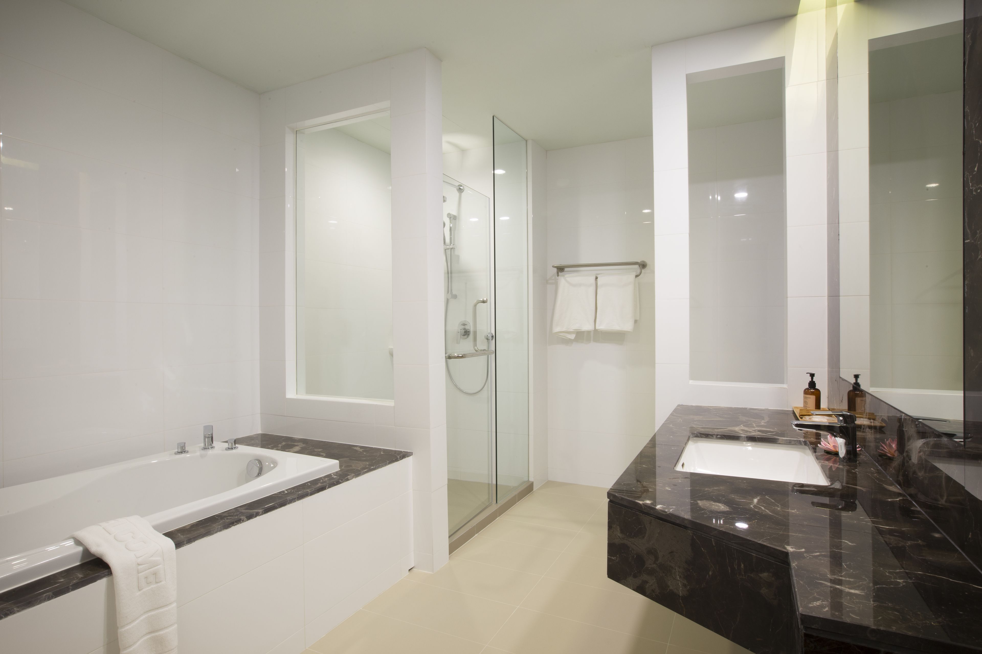 junior suite with living room | bathroom | free toiletries, hair dryer, towels, soap