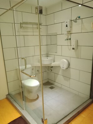 Tweepersoonskamer, 1 queensize bed | Badkamer | Een douche, gratis toiletartikelen, een haardroger, een bidet