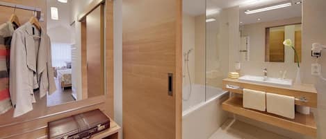 Deep soaking tub, rainfall showerhead, free toiletries, hair dryer