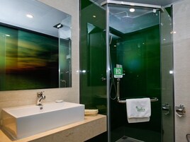 Shower, free toiletries, hair dryer, slippers