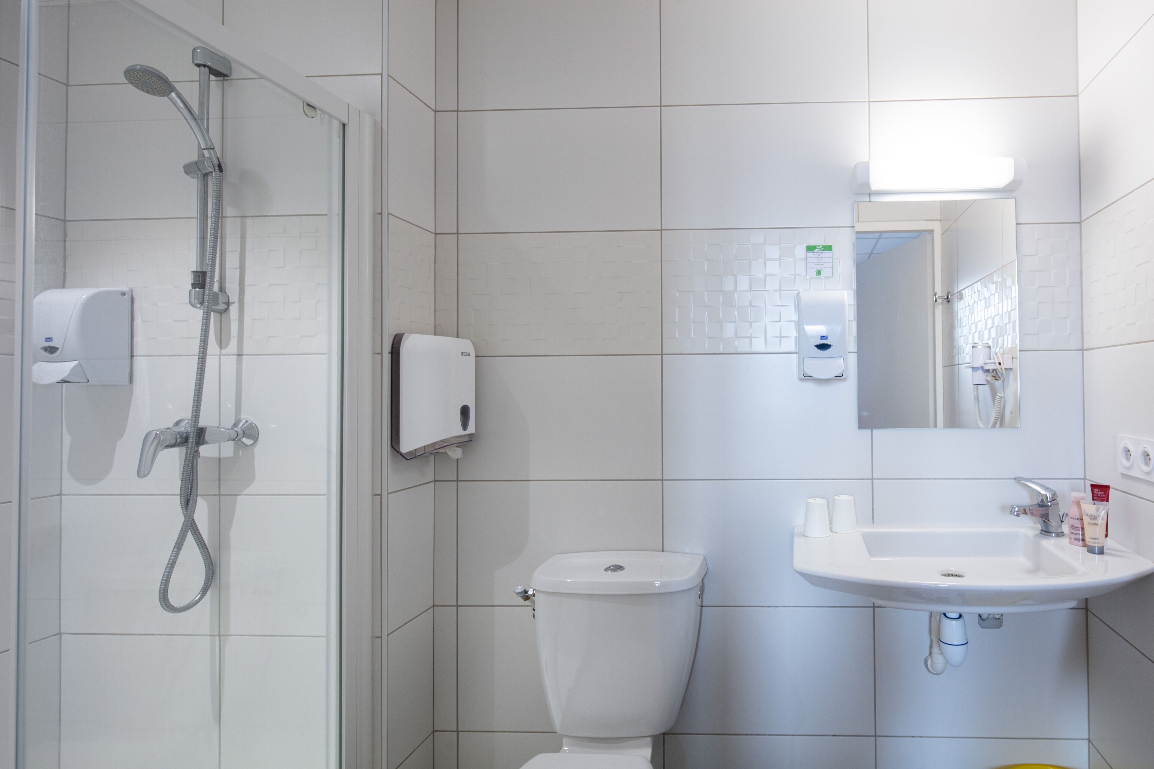 free toiletries, hair dryer, towels