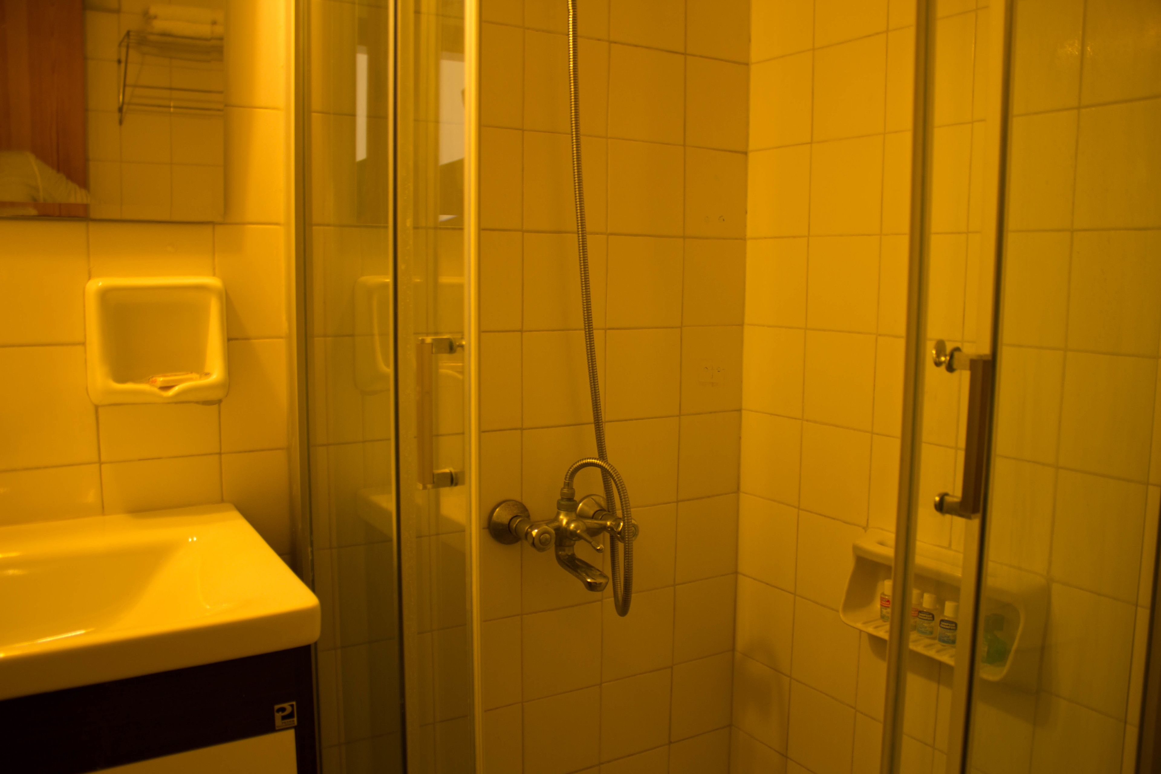 shower, slippers, towels