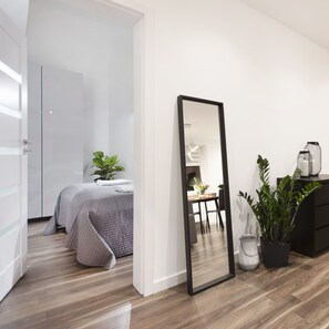 1 bedroom, desk, blackout curtains, iron/ironing board